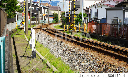 Scenery with railroad crossings <10> (rails and railroad crossings of Izuhakone Railway) 80615644
