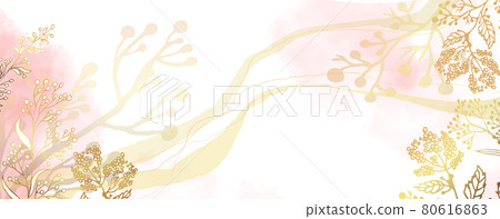 Luxurious golden wallpaper. White background and pink watercolor stains. Gold leaves wall art with a shiny light texture and abstract lines. Modern art mural wallpaper. Vector illustration. Luxurious golden wallpaper. White background and pink watercolor stains. Gold leaves wall art with a shiny light texture and abstract lines. Modern art mural wallpaper. Vector illustration. 80616863