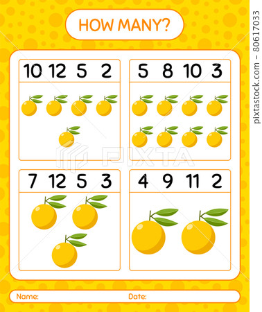 How many counting game with yuzu. worksheet for preschool kids, kids activity sheet, printable worksheet How many counting game with yuzu. worksheet for preschool kids, kids activity sheet, printable worksheet 80617033