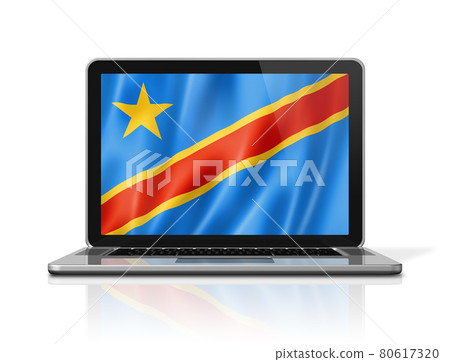 Democratic Republic of the Congo flag on laptop screen isolated on white. 3D illustration Democratic Republic of the Congo flag on laptop screen isolated on white. 3D illustration 80617320