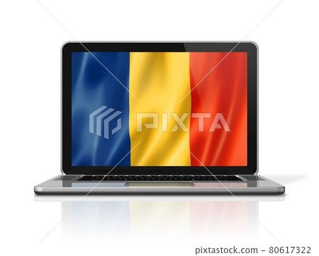 Chad flag on laptop screen isolated on white. 3D illustration Chad flag on laptop screen isolated on white. 3D illustration 80617322