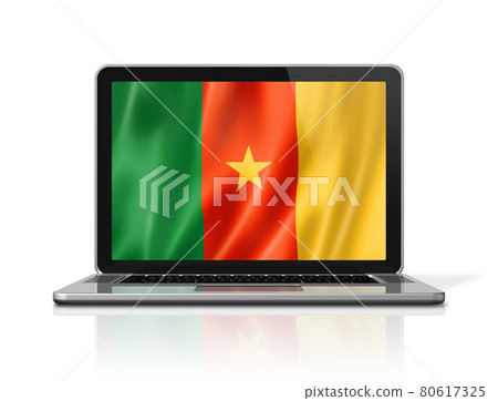 Cameroon flag on laptop screen isolated on white. 3D illustration 80617325