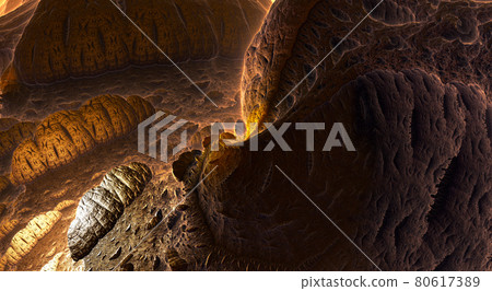 sci-fi concept of an astronaut standing on huge rock looking at the acid planet, digital art style, 3d render 80617389