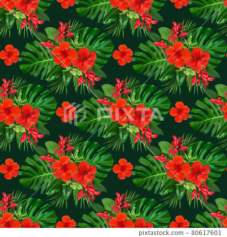 Tropical seamless pattern with red flowers of hibiscuses for wallpaper design Tropical seamless pattern with red flowers of hibiscuses for wallpaper design 80617601