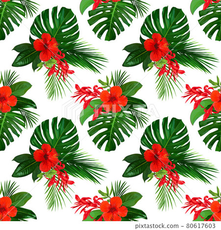 Tropical seamless pattern with red flowers of hibiscuses for wallpaper design Tropical seamless pattern with red flowers of hibiscuses for wallpaper design 80617603