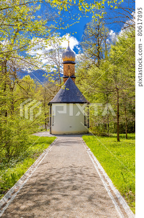 Park with a chapel at the Linderhof Palace in Bavaria, Germany Park with a chapel at the Linderhof Palace in Bavaria, Germany 80617895