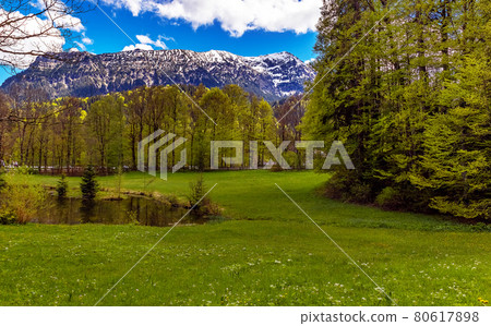 landscape with trees and sky, in the park linderhof, Bavaria, Germany landscape with trees and sky, in the park linderhof, Bavaria, Germany 80617898
