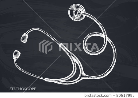 Vector set of hand drawn chalk stethoscope Vector set of hand drawn chalk stethoscope 80617993