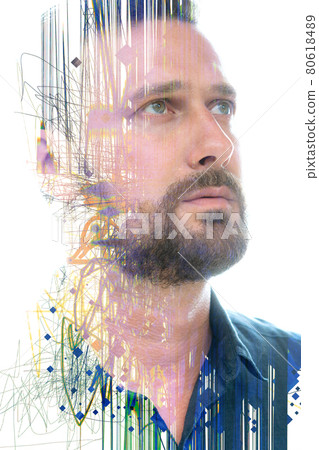 A vertical lines portrait of a man with blue eyes 80618489