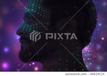 A digitally manipulated artistic profile silhouette A digitally manipulated artistic profile silhouette 80618514