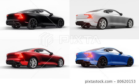 3d illustration. Set Concept car sports premium coupe. Plug-in hybrid. Technologies of eco-friendly transport. Car on white background. 3d rendering. 3d illustration. Set Concept car sports premium coupe. Plug-in hybrid. Technologies of eco-friendly transport. Car on white background. 3d rendering. 80620153