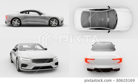 3d illustration. Set Concept car sports premium coupe. Plug-in hybrid. Technologies of eco-friendly transport. Car on white background. 3d rendering. 80620169