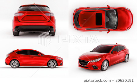 3d illustration. Red city car with blank surface for your creative design. 3D rendering. 80620191