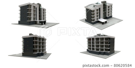 3d illustration. Small white-gray condominium with elevator and garage. 3d rendering. 80620584