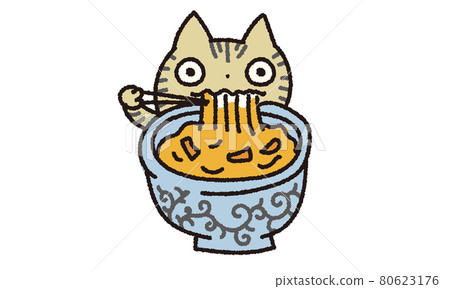 Cat eating curry udon 80623176