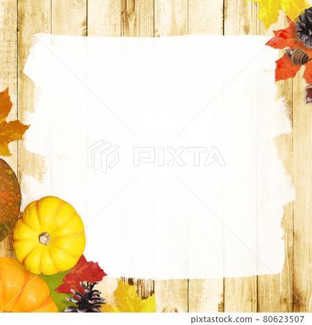 Wood grain frame with the image of autumn 80623507