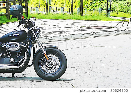 Pastel style "motorcycle parked in the parking lot" illustration image Pastel style "motorcycle parked in the parking lot" illustration image 80624500