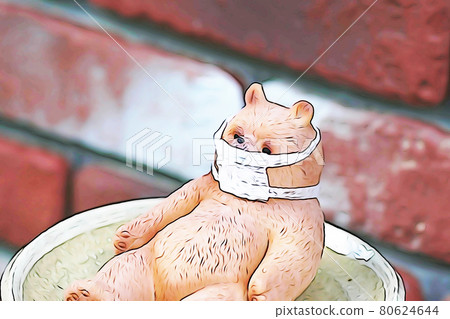 Pastel-like "bear wearing a mask" illustration image 80624644
