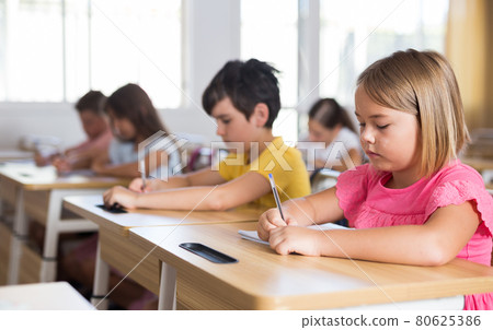 Schoolchildren in classroom 80625386