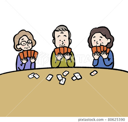 一位老人玩紙牌遊戲的插圖 一位老人玩紙牌遊戲的插圖 80625390