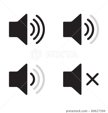 Set of speaker volume flat vactor icon. Symbols on, off, mute, high, low sound signs for graphic design, logo, web site, social media, mobile app, ui illustration 80627394