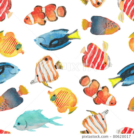Tropical fish watercolor illustration seamless pattern Tropical fish watercolor illustration seamless pattern 80628017