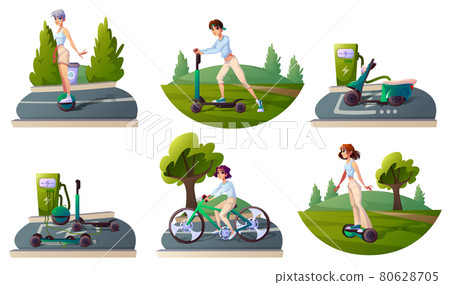 Set people riding ecology transport and recharge Set people riding ecology transport and recharge 80628705