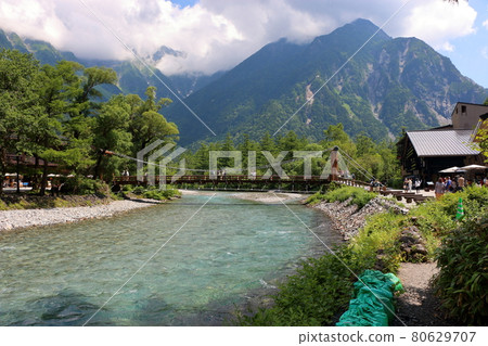 Kappa Bashi Bridge over the Azusa River in Kamikochi (Upper Highlands) a valley within the Chubu-Sangaku National Park in the Hida Mountains range of the Japanese Alps in Nagano Prefecture Kappa Bashi Bridge over the Azusa River in Kamikochi (Upper Highlands) a valley within the Chubu-Sangaku National Park in the Hida Mountains range of the Japanese Alps in Nagano Prefecture 80629707