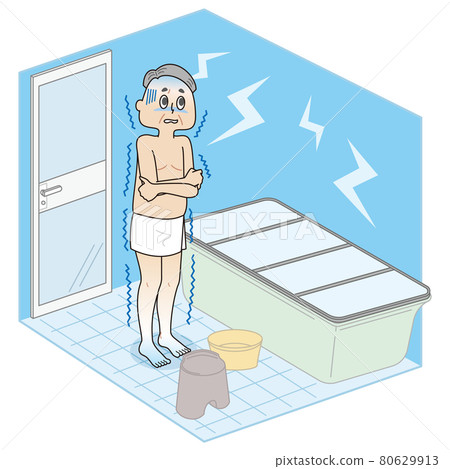 在寒冷的浴室裡顫抖的老人 80629913