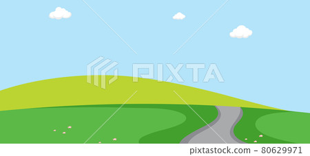 Empty park landscape scene with long road Empty park landscape scene with long road 80629971