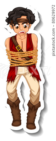 A sticker template with a pirate man rope tied around body isolated A sticker template with a pirate man rope tied around body isolated 80629972