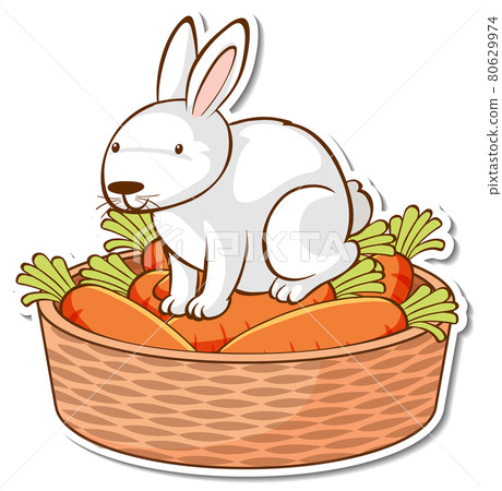 A white rabbit sitting on vegetable basket sticker A white rabbit sitting on vegetable basket sticker 80629974