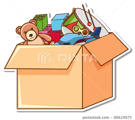 A box full of kid toys in sticker style A box full of kid toys in sticker style 80629975