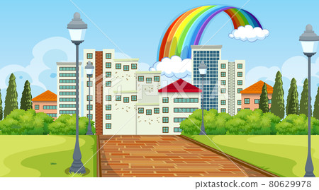 Nature landscape scene with many bulding in the city background 80629978