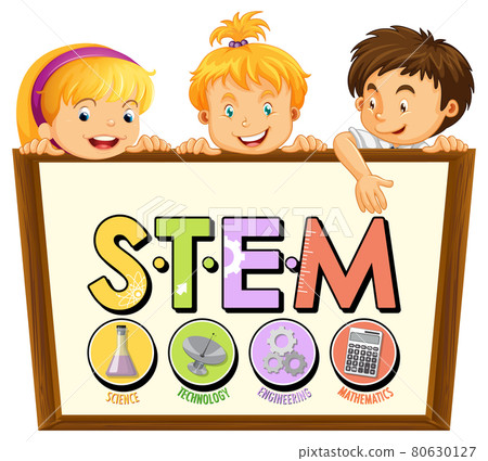 STEM education logo with little kids cartoon character STEM education logo with little kids cartoon character 80630127