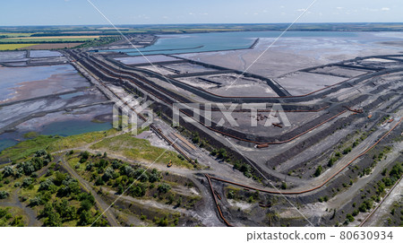 Tailings dump an ore aerial panorama view Tailings dump an ore aerial panorama view 80630934