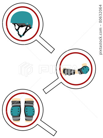 Illustration material: Helmet and protector set (blue) used for bicycles and skate boats 80632064