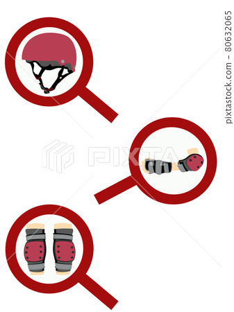Illustration material: Helmet and protector set (red) used for bicycles and skate boats Illustration material: Helmet and protector set (red) used for bicycles and skate boats 80632065