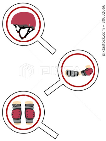 Illustration material: Helmet and protector set (red) used for bicycles and skate boats Illustration material: Helmet and protector set (red) used for bicycles and skate boats 80632066