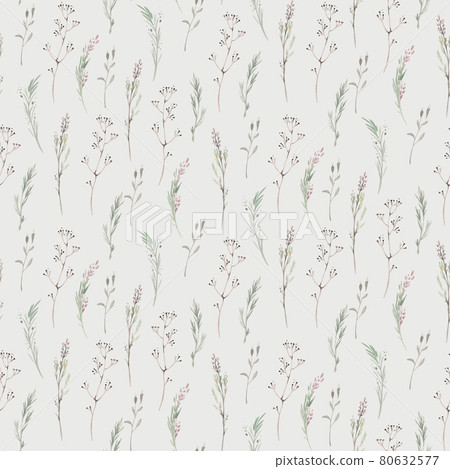 Watercolor autumn seamless pattern with mashrooms, branches, leaves and berries. Set of autumn forest plants. Collection of herbarium garden. Watercolor autumn seamless pattern with mashrooms, branches, leaves and berries. Set of autumn forest plants. Collection of herbarium garden. 80632577