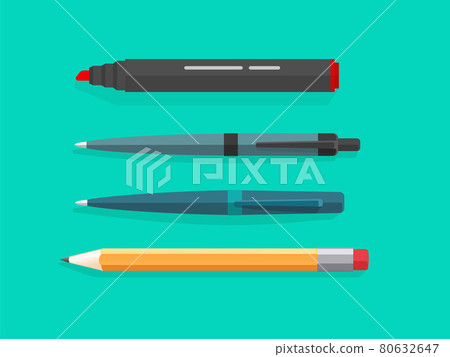 Marker, pen and pencils vector set isolated in flat cartoon design Marker, pen and pencils vector set isolated in flat cartoon design 80632647