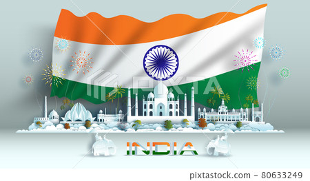 Happy independence anniversary celebration national day in India flag background. 80633249