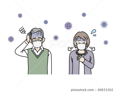 老年男女感冒冠狀病毒痛苦插圖素材 老年男女感冒冠狀病毒痛苦插圖素材 80633302