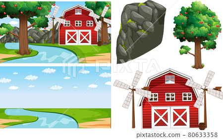 Farm element set isolated with farm scence Farm element set isolated with farm scence 80633358