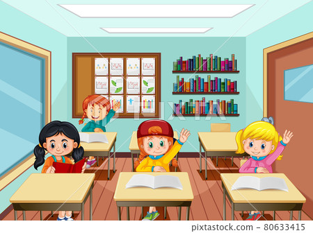 Scene with many kids studying in the classroom Scene with many kids studying in the classroom 80633415