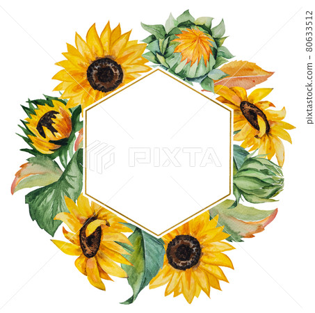 Watercolor autumn frame made of sunflowers and leaves Watercolor autumn frame made of sunflowers and leaves 80633512