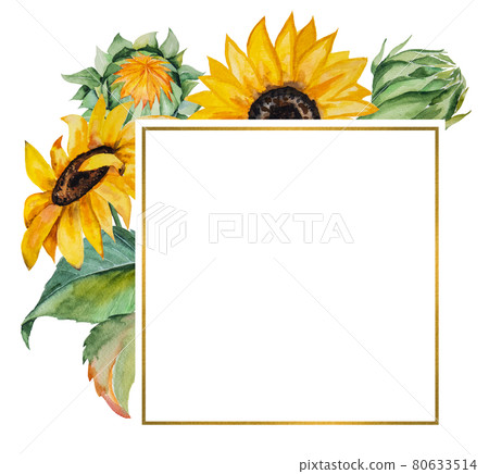 Watercolor autumn frame made of sunflowers and leaves isolated Watercolor autumn frame made of sunflowers and leaves isolated 80633514