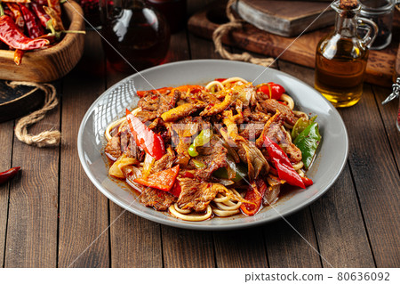 Asian uyghur dish guiru lagman noodles Asian uyghur dish guiru lagman noodles 80636092