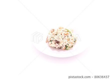 Rape blossoms with white spring dishes, tofu, bright background 80636437