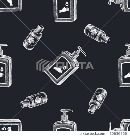 Seamless pattern with hand drawn chalk sanitizer bottles 80636566